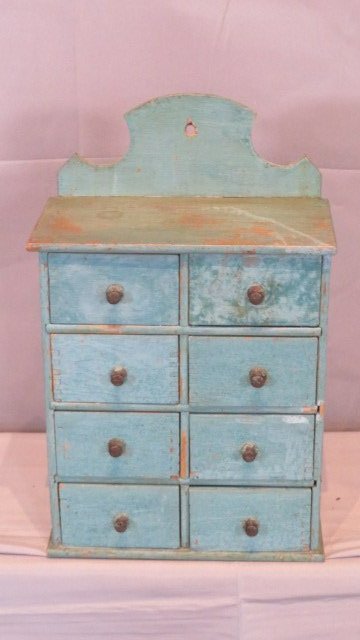 Late 19th-early 20th century pine 8-drawer spice cabinet (1 of 3)