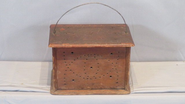 Early 19th century wood foot warmer with wire bale handle (1 of 6)