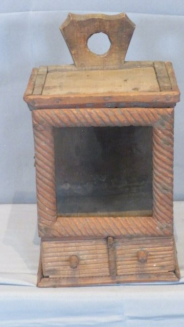 Pine hanging glass door display cabinet with 1 drawer (1 of 3)