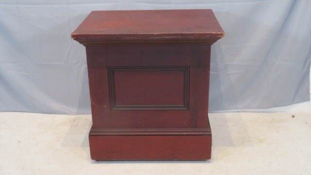 Late 19th century pine lodge pedestal in old red paint (1 of 5)