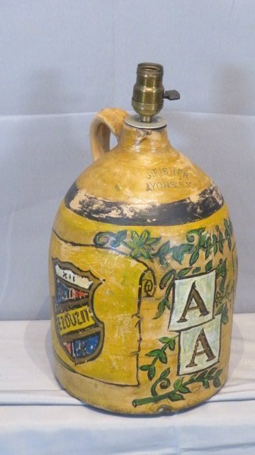 19th century 2-gal stoneware jug lamp hand painted for AA (1 of 6)