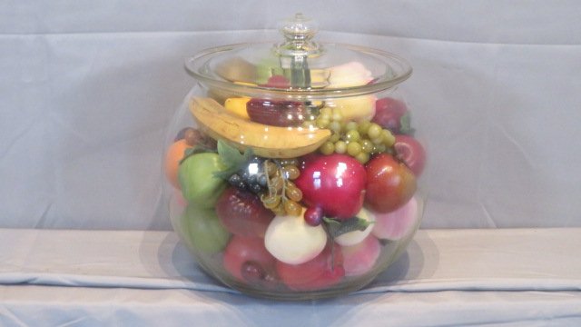 Old General Store glass pickle jar with lid and mixed media fruit (1 of 5)