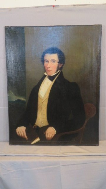 Ca 1830-40 O/C portrait of seated young gentleman holding a book unsigned (1 of 6)