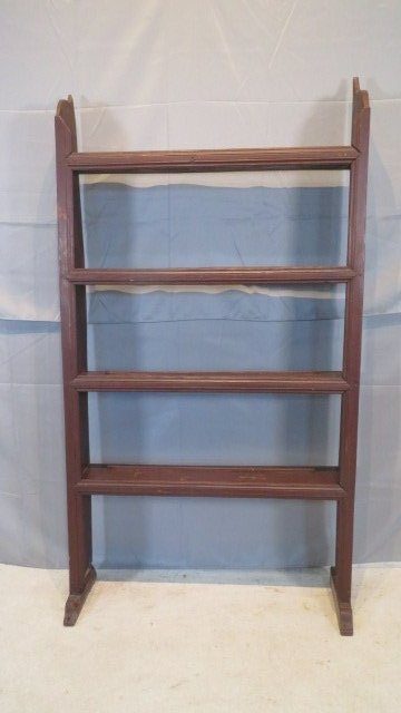 Early pine shoe foot pewter shelf in reddish brown paint (1 of 8)