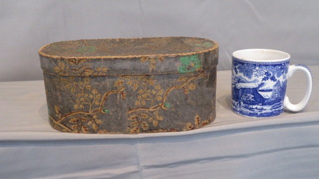 Early wallpaper covered box lined in old Pa. German newspaper (1 of 5)