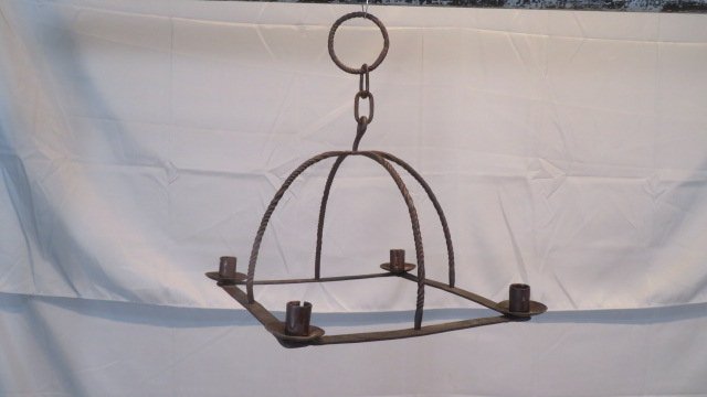 Hand wrought iron hanging 4-candle chandelier (1 of 7)