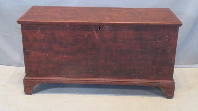 19th century pine paint-decorated blanket chest in red/black (1 of 8)