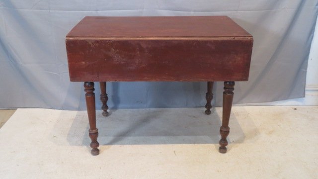 Ca 1840 cherry drop-leaf table in old red paint (1 of 5)