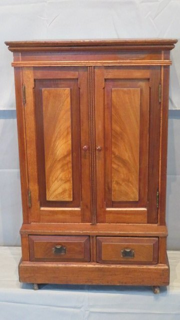 Late 19th century pine child's cupboard with 2 drawers (1 of 5)