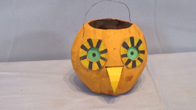 1930-1950 vintage papier-mache Halloween jack-o-lantern in form of an owl (1 of 7)
