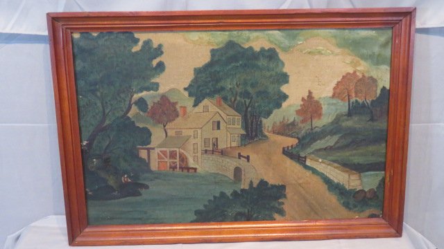 Naive folk art O/C painting of mill dated 1893 (1 of 11)