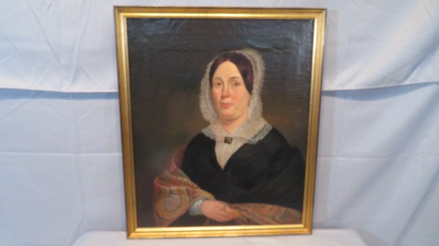 19th century O/C portrait of woman with paisley shawl (1 of 7)