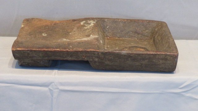 Early scouring box made from one piece of wood: Early scouring box made from one piece of wood with old dark grayish/green paint, 3"T x 18"L x 9.75"W