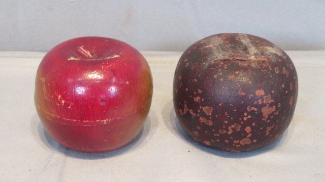 2 redware apple shaped banks (1 of 4)