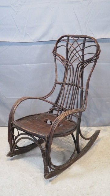 Late 19th century twig rocker: Late 19th century twig rocker, 42.5"T x 23.5"W x 33"D