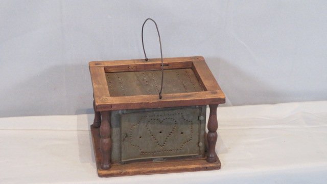 Early wood punched tin footwarmer with hearts (1 of 11)