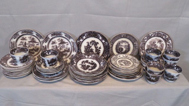 Group of 56 pcs of mulberry Staffordshire in various patterns (1 of 5)