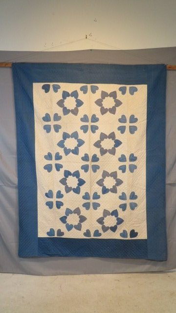 Blue and white hearts handstitched quilt (1 of 12)