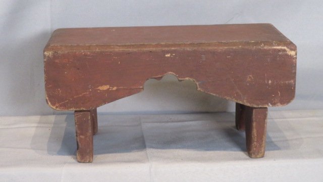 19th century poplar footstool in old red paint (1 of 5)