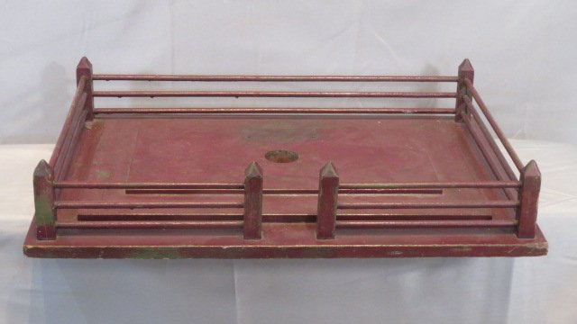 Late 19th century pine Christmas tree fence in old dark red paint (1 of 3)