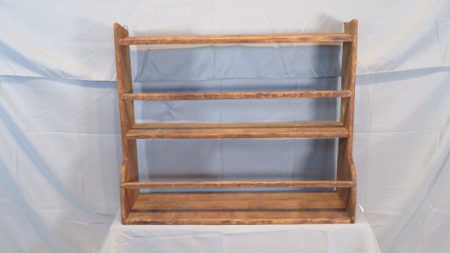 Early 19th century pine hanging shelf in old red paint (1 of 7)