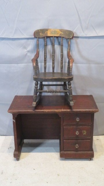 2 pcs of late 19th century child's furniture, worktable and rocker (1 of 10)
