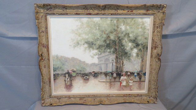 O/C painting of Paris street scene and Arc de Triomphe, artist signed (1 of 9)