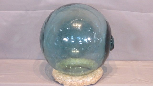Large hand-blown aqua glass fishing net float (1 of 3)