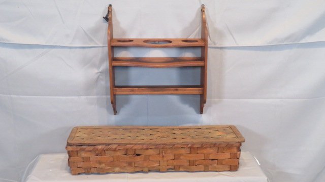 Walnut hanging shelf and splint basket with wire hinged lid (1 of 6)