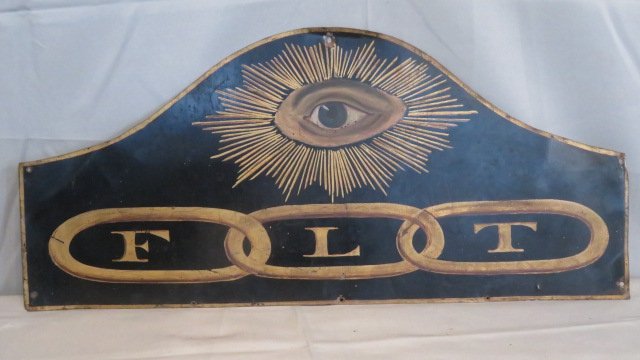 Odd Fellows tin 2 sided sign with Seeing Eye and FLT (1 of 5)