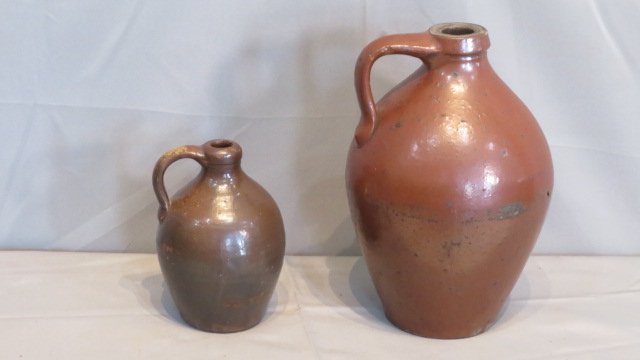 2 early 19th century ovoid stoneware jugs with Albany glaze (1 of 5)