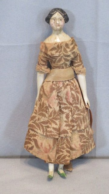 Ca 1870 papier-mache head doll with painted eyes (1 of 7)