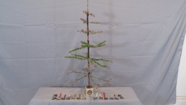 Vintage feather tree 39"T with red berries and candle clips (1 of 9)
