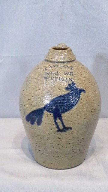 Half gallon 20th century stoneware jug with blue bird (1 of 6)