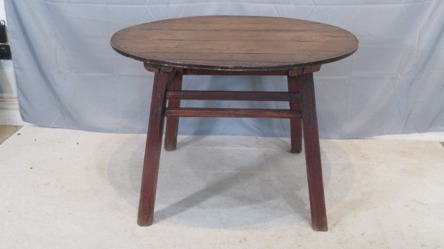 Early 19th century pine cricket table with old red painted base (1 of 5)