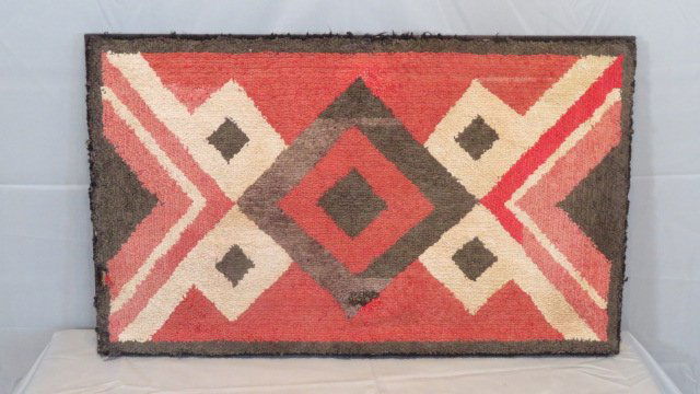 Early to mid-20th century hooked throw rug mounted on frame (1 of 6)
