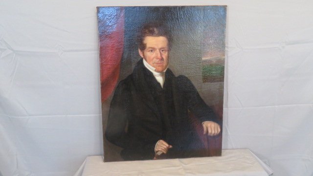 Ca 1830 O/C portrait of a gent holding a book (1 of 6)