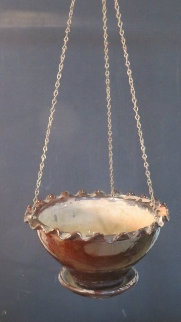 Late 19th century PA redware hanging planter (1 of 5)