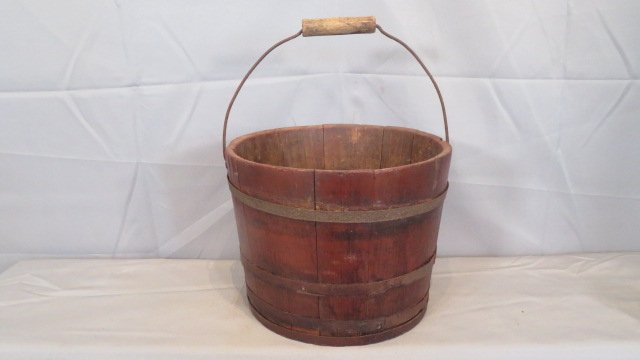 Red painted bucket attributed to the Shakers (1 of 7)