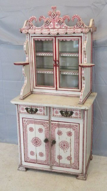 Late 19th century pine paint decorated 2 pc. child's cupboard (1 of 9)