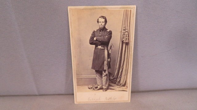 CDV Civil War Union 1st Lt. Joseph G Noble, 46th Mass Infantry: CDV Civil War Union 1st Lt. Joseph G. Noble, 46th Mass Infantry, he's wearing his sword, marked on back by photographer, D.B. Spooner & Co., Springfield, Mass, 4"T x 2.5"W