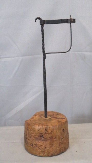 Hand wrought iron candle lighting device with a burl base (1 of 4)