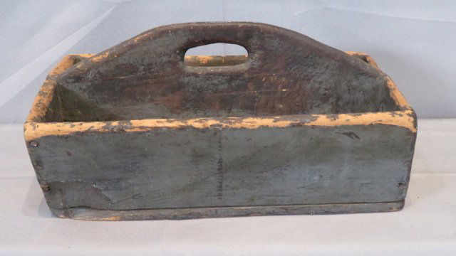 19th century pine utensil carrier in old grungy blue/gray paint (1 of 5)