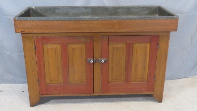 19th century northern Indiana poplar dry sink w/original zinc lining (1 of 6)