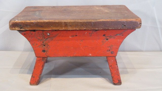 19th century walnut footstool in old orange/red paint (1 of 5)