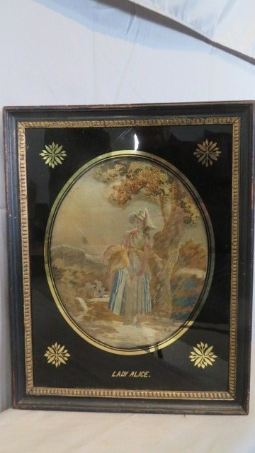 18th century framed needlework with eglomise glass (1 of 8)