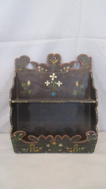 Paint decorated wall pocket made from old cigar boxes (1 of 6)