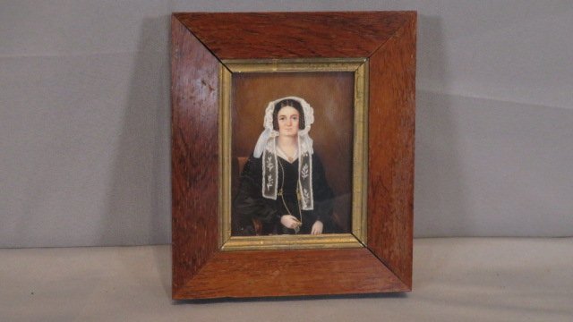 19th century miniature watercolor portrait of lady in a bonnet (1 of 5)