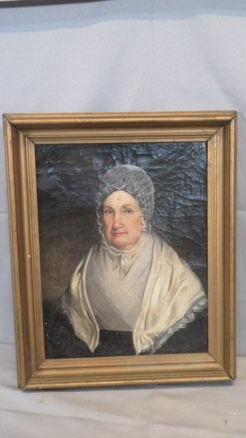 19th century O/C portrait of a woman in a lace bonnet (1 of 5)
