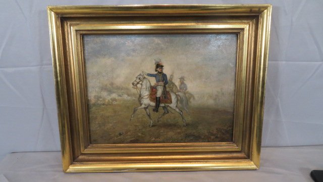 Early 19th century portrait of a French Napoleonic period General: Early 19th century portrait of a French Napoleonic period General, oil painted on a chamfered wood panel, unsigned, gold leaf frame, sight 12" x 15.5", frame is 3"W